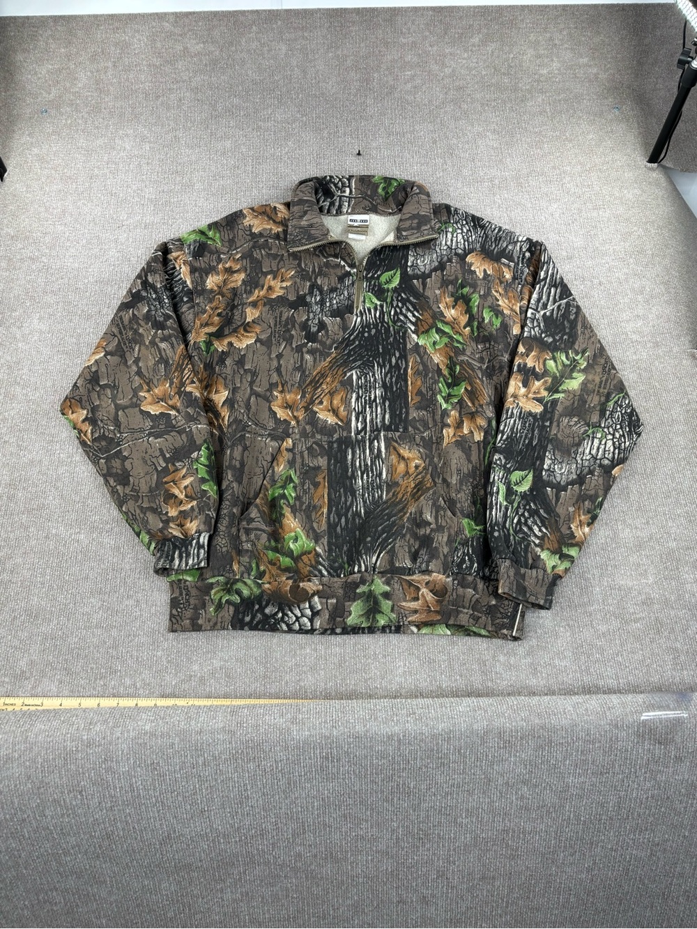 Vintage Jerzees Camo 1/4 Zip Sweatshirt Mens 2XL Trebark Made In USA Outdoors